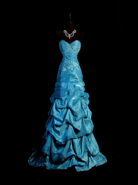 Fashion Mermaid Sweetheart Blue With Beaded Long Prom Dresses Party Dress D4431