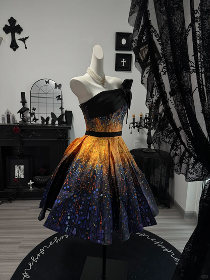 Chic Strapless Satin Short Party Dress Homecoming Dress D4711
