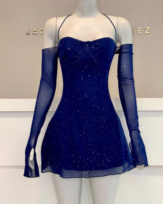 Vintage Brown Off-The-Shoulder Halter Cocktail Dress Short Graduation Homecoming Dress D362
