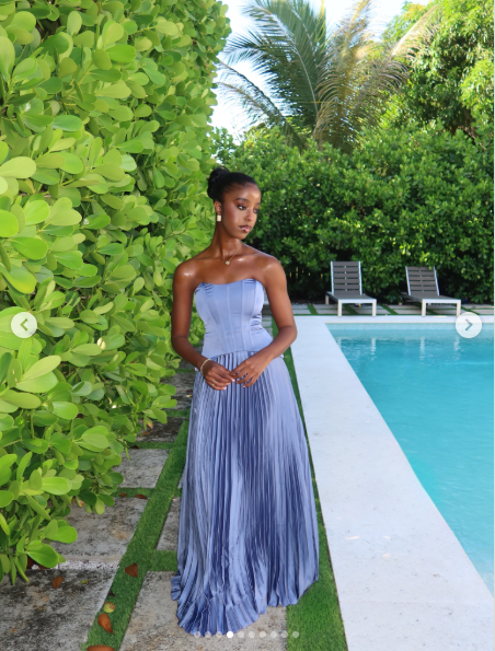 Stylish Strapless Blue Satin Pleated A Line Long Party Dress Birthday Prom Dress Gown D4973