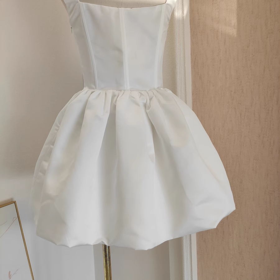 Sexy A Line Straps White Satin Vacation Dresses Short Birthday Dress SD238