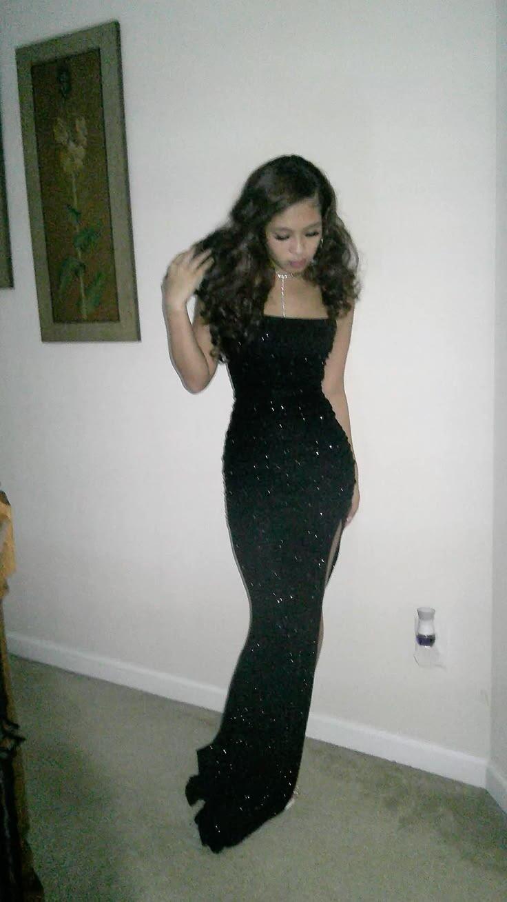 Stylish Black Sequin Slit Mermaid Party Dress Black Long Prom Dresses D5165