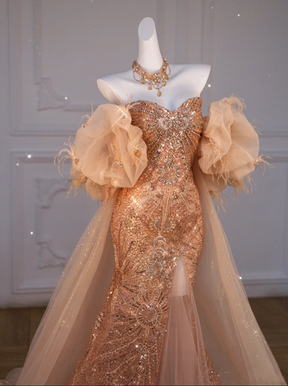 Classy Mermaid Off The Shoulder Slit Sequin Long Party Dress Prom Dresses SD1815