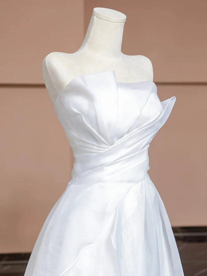 Aesthetic Ball Gown Strapless White Long Wedding Dresses Brides Dress S3804