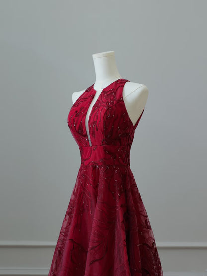 Sexy High Low Burgundy Sequin Long Prom Dresses Evening Gowns S3840