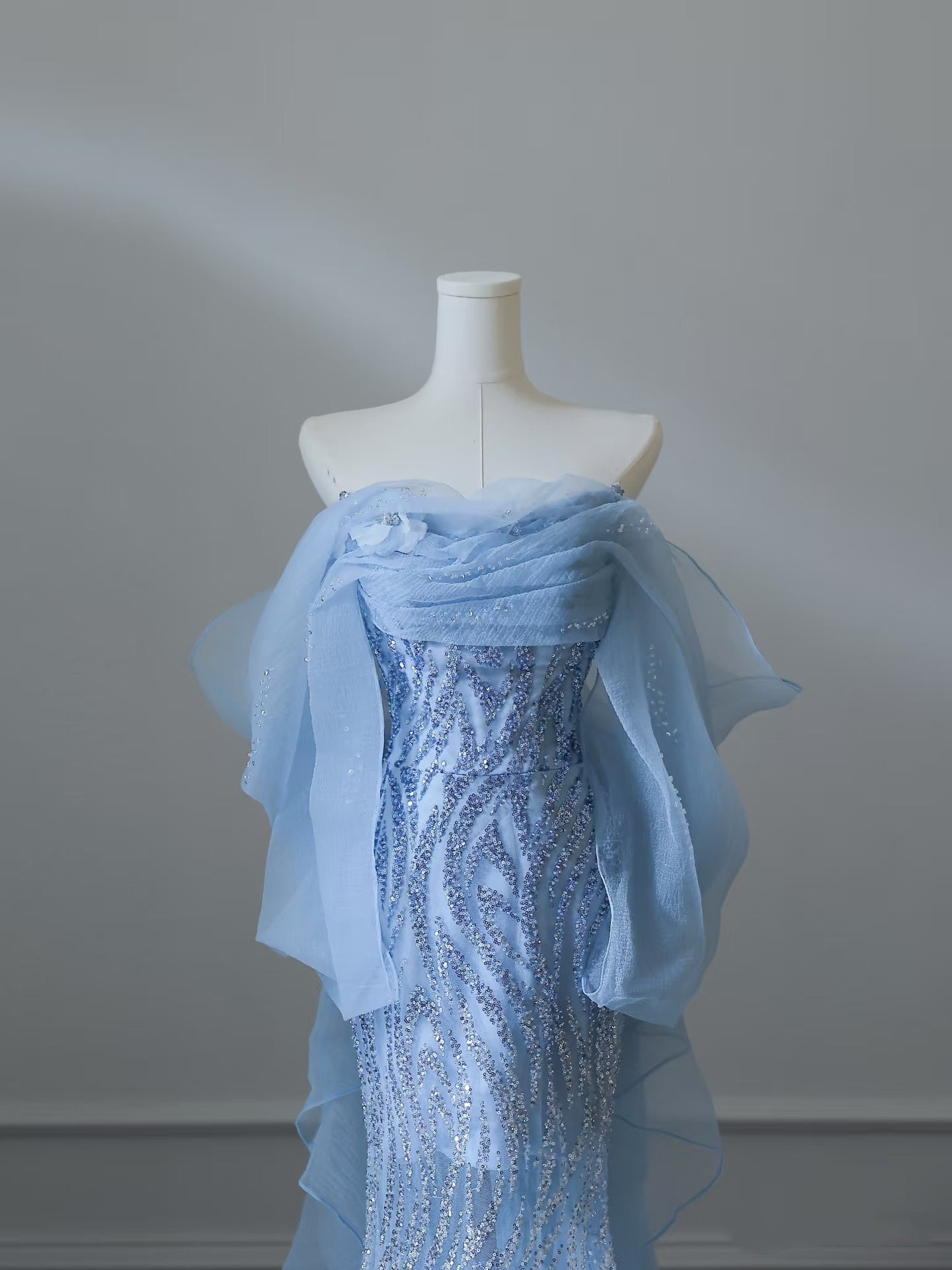 Sexy Mermaid Off The Shoulder Blue Sequin Long Prom Dresses Evening Gowns S3847