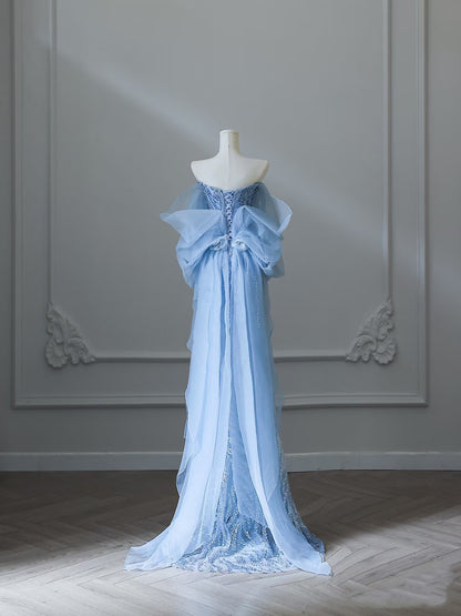 Sexy Mermaid Off The Shoulder Blue Sequin Long Prom Dresses Evening Gowns S3847