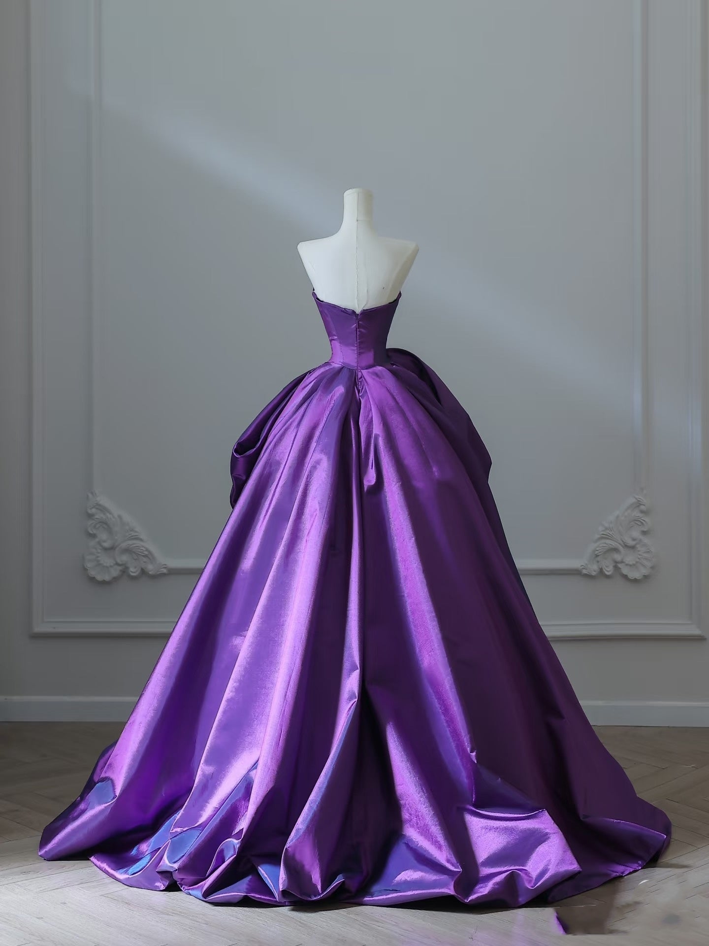 Pretty Ball Gown Strapless Grape Satin Long Prom Dresses Evening Gowns S3867