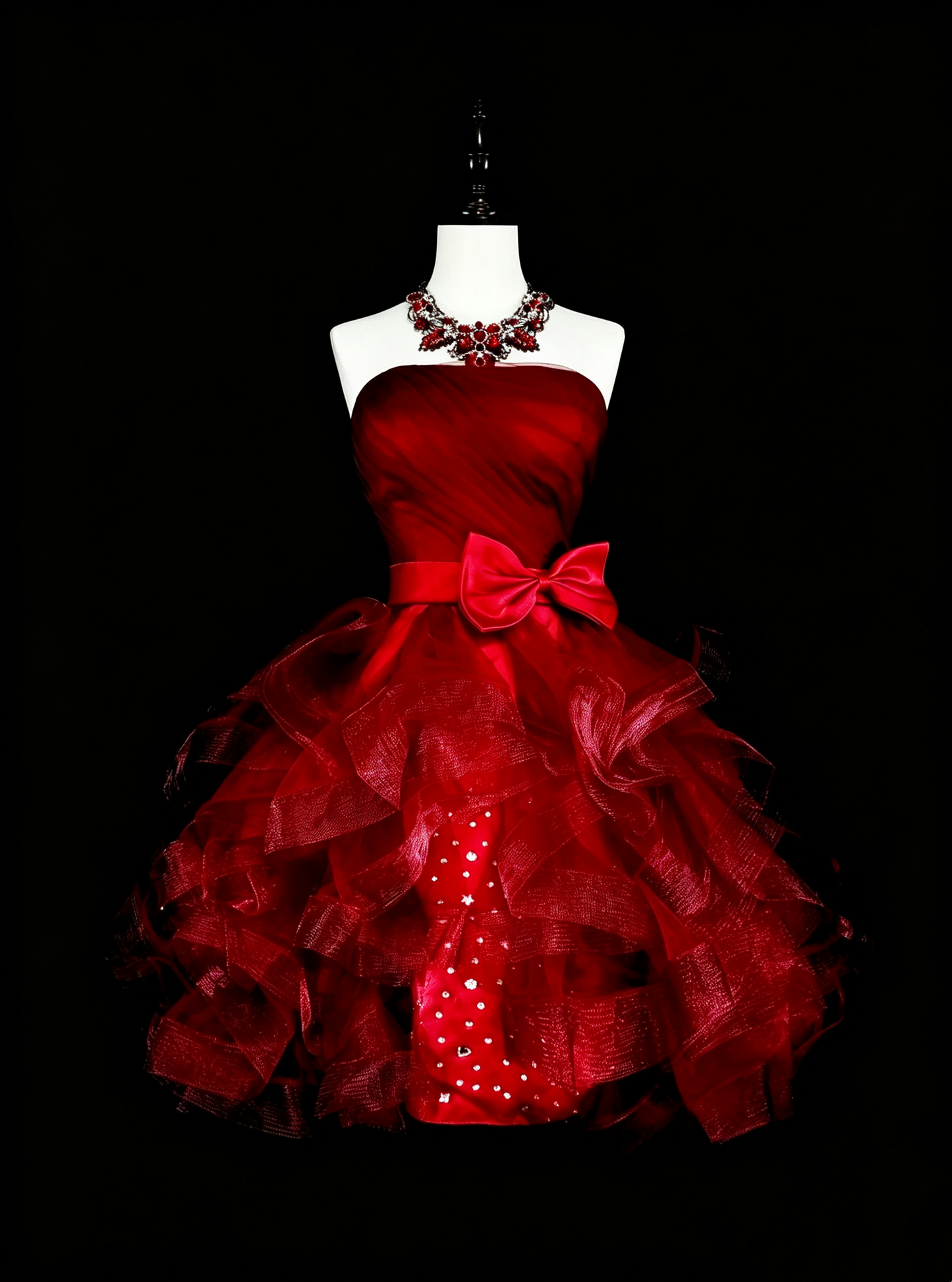 Chic Strapless Red Satin Tulle Beaded A Line Short Birthday Dress,Mini Prom Dress D4069