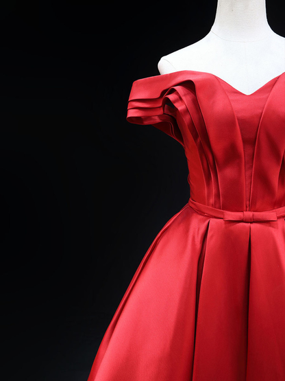 Vintage Burgundy Satin Off the Shoulder Pleats Short Graduation Homecoming Dress Birthday Outfits S933