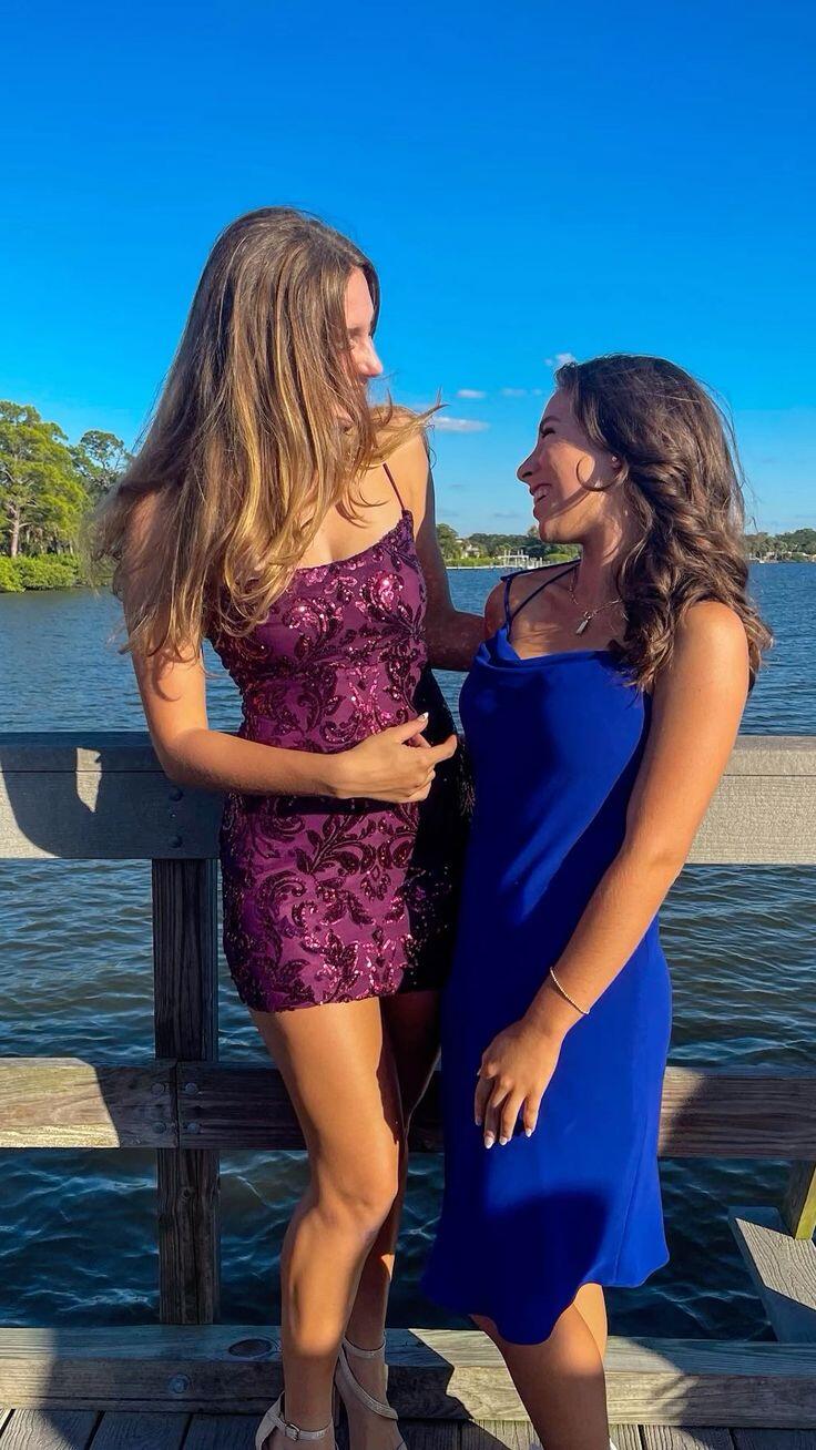 Sexy Purple Satin Sequin Sheath Short 9th Grade Homecoming Dress,Spaghetti Straps Mini Prom Dress D4115