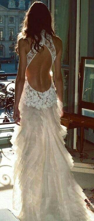 Classy Halter White Tulle Layered Lace Appliques Mermaid Long Wedding Dress D3903