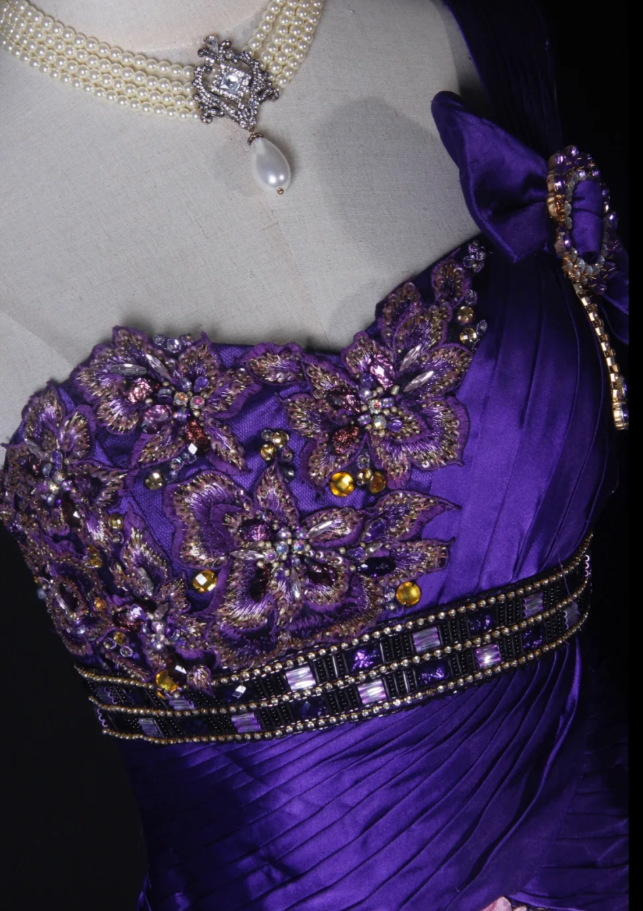 Charming Purple One Shoulder Satin Pleated Beaded Mermaid Prom Dress Evening Gown With Embroidery Appliques D2277