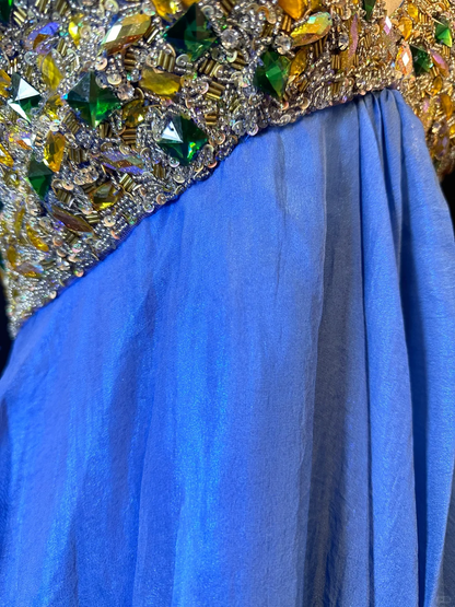 Gorgeous Blue Halter V Neck Tulle Beaded A Line Short 6th Grade Homecoming Dress Cocktail Dress D3248