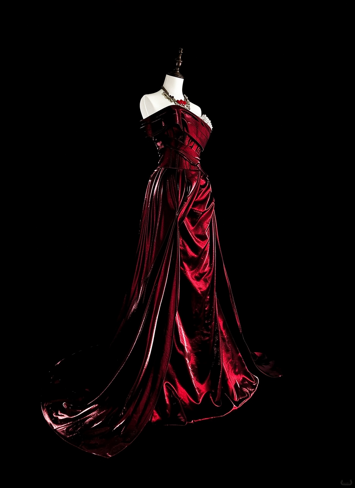Charming Off The Shoulder Satin Beaded Long Prom Dress Burgundy Evening Dress D5387