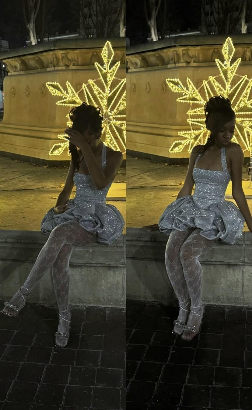 Sparkly Halter Sequin A Line Short Birthday Outfits Silver Short Homecoming Dress D4444