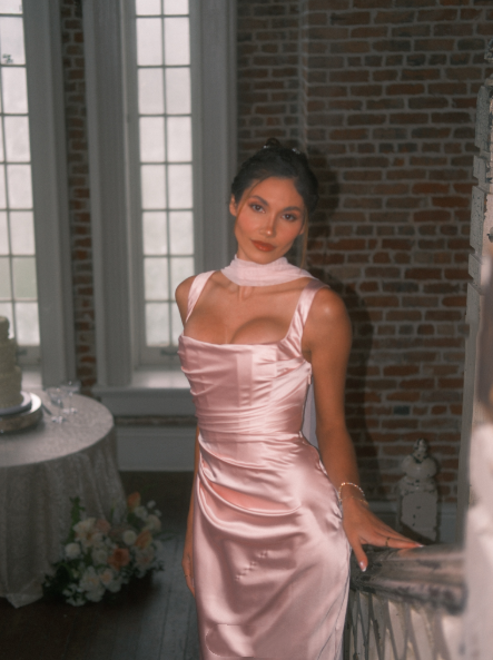 Eleagnt Spaghetti Straps Satin Pleated Mermaid Evening Dress,Pink Long Party Dress D4103