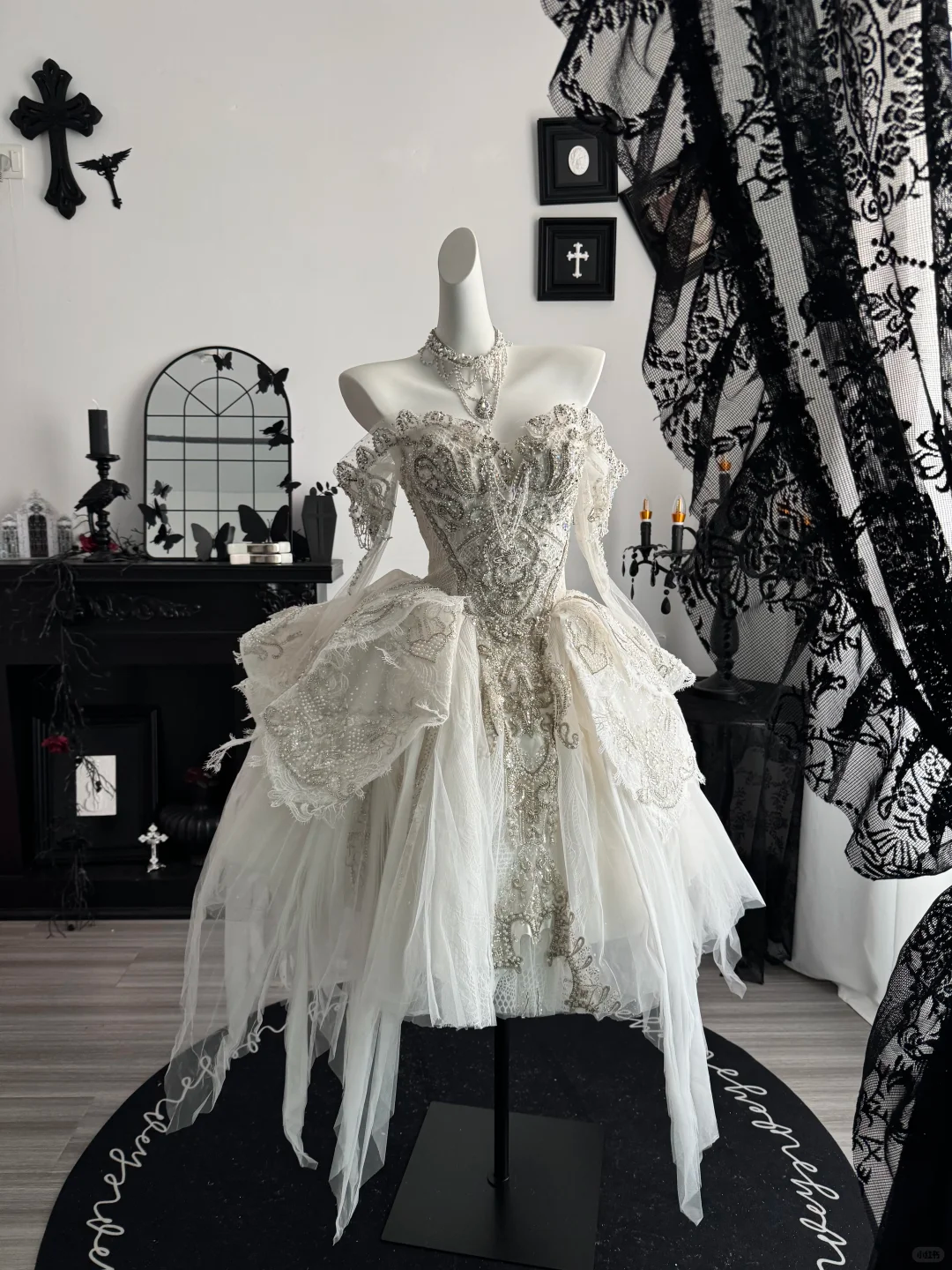 Pretty White Tulle Beaded A Line Short Homecoming Dress,Off The Shoulder Short Party Dress D3715