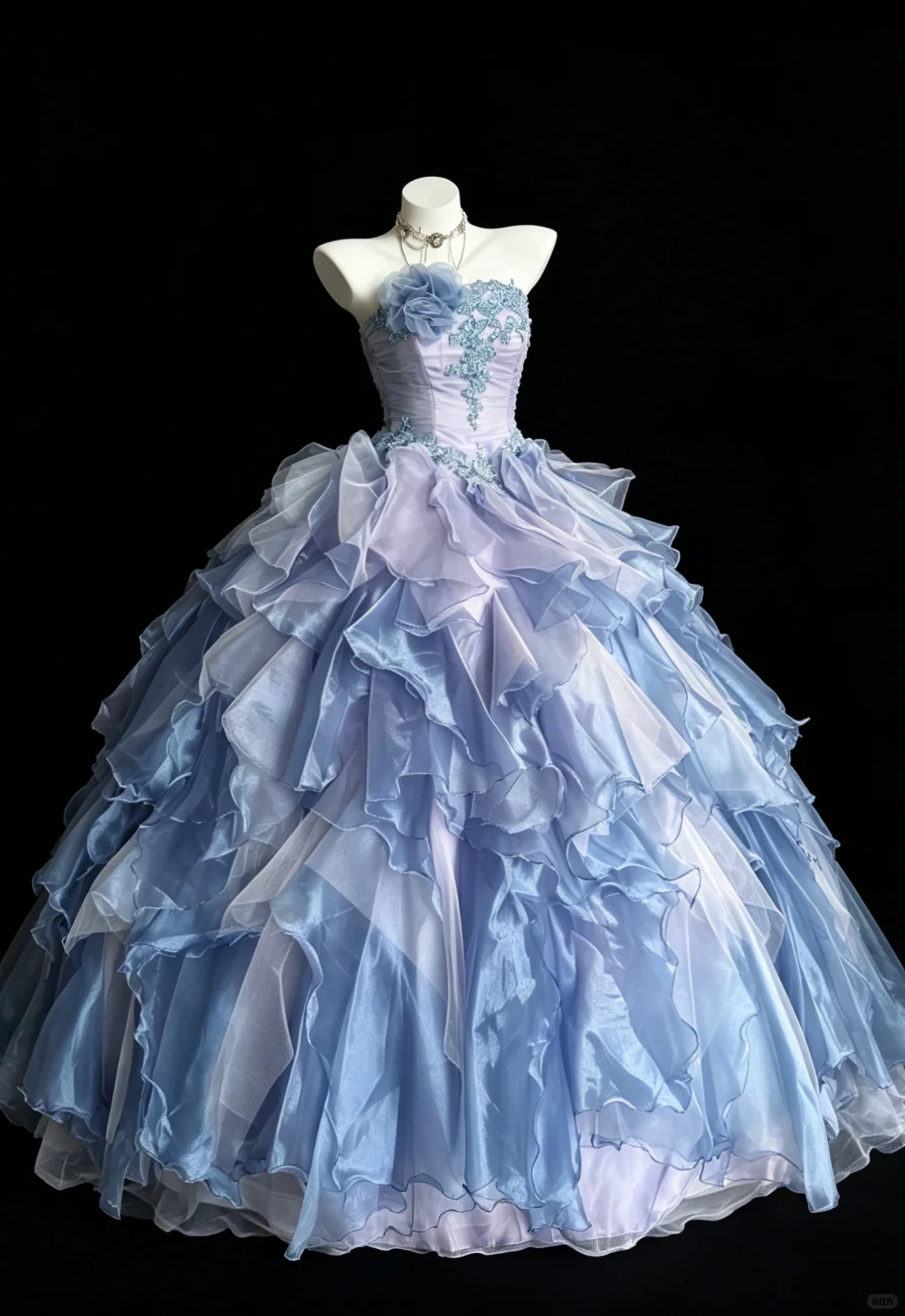 Charming Strapless Blue-purple Tulle Pleated Ruffles Appliques Quinceanera Dress Sweet 15 16 Dress D5274