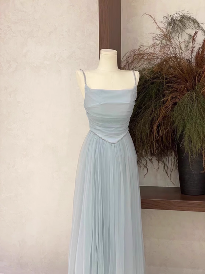 Cute A Line Spaghetti Straps Tulle Light Blue Women's Holiday Dresses SD219