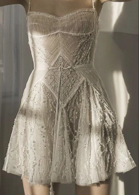 Classy Spaghetti Straps Tulle Sequin White Short Birthday Outfits Formal Graduation Homecoming Dress D377