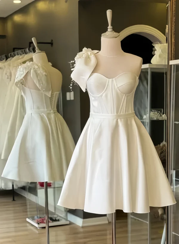 Charming Bow One Shoulder A Line Short 7th Grade  Homecoming Dress White Formal 21st Birthday Outfits D545