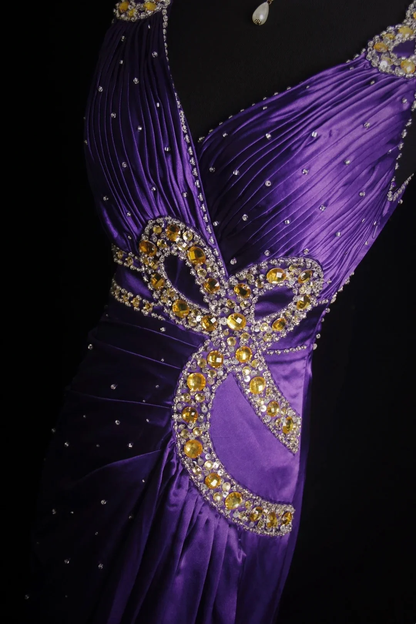 Stylish V Neck Satin Beaded Purple Mermaid Long Prom Dress Evening Dress D4564