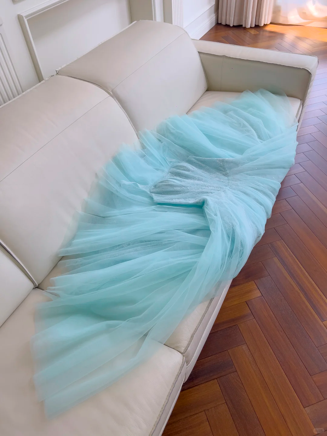 Classy Spaghetti Straps Tulle Lace A Line Evening Dress,Blue Long Wedding Guest Dress D2984
