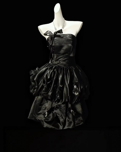 Classy Black Strapless Satin Short Homecoming Dress Cocktail Dress D3925