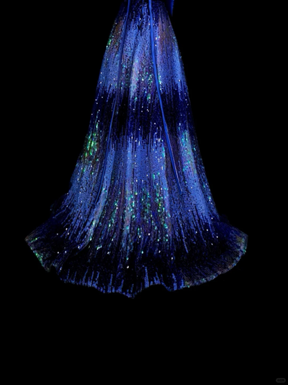 Unique Strapless Blue Sequin Long Party Dress Evening Dress D5375
