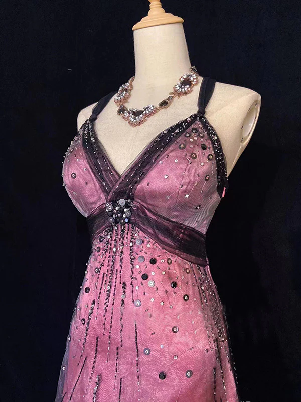 Vintage Tulle Beaded A Line Birthday Dress Spaghetti Straps Homecoming Dress Cocktail Dress S344