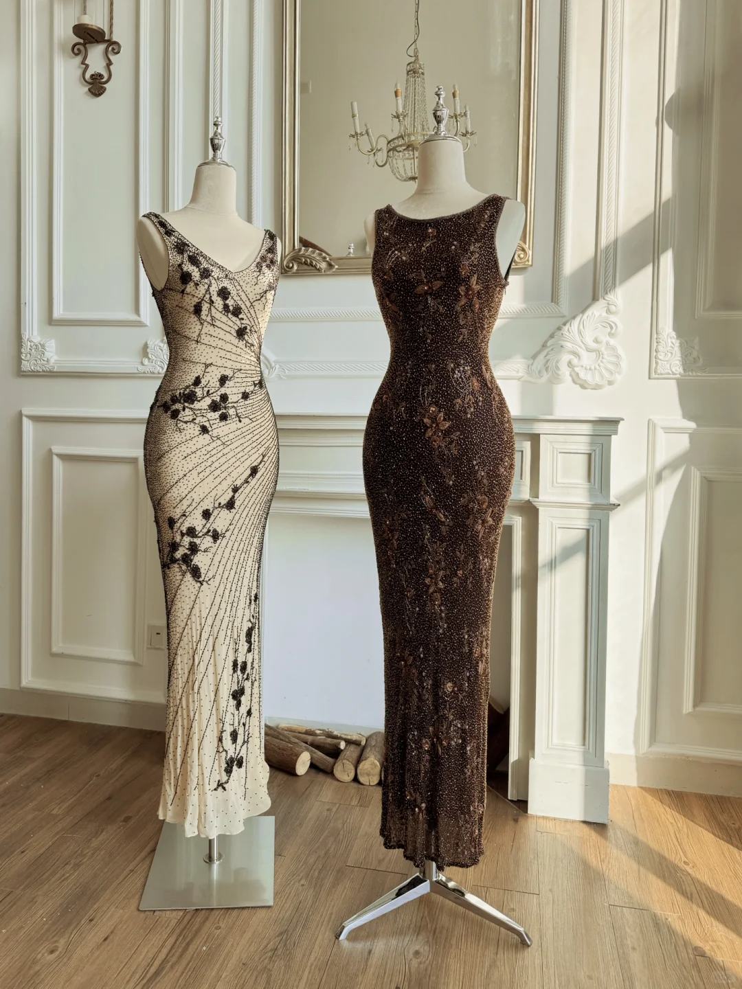 Vintage Sleeveless Chiffon Beaded Sheath Long Party Dress Evening Gown D2893