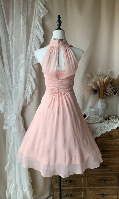 Pretty Halter Chiffon Sequin Short Birthday Outfits,Pink Graduation Homecoming Dress D3178