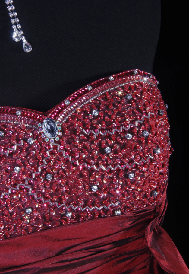 Elegant Strapless Satin Beaded Party Dress Burgundy Mermaid Long Prom Gown D2233