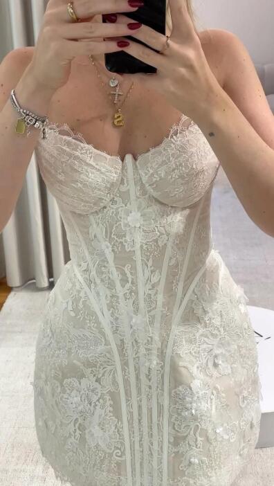 Charming White Strapless Tulle Lace Sheath Short Homecoming Dress Birthday Outfits D4293