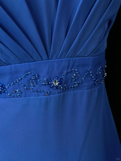 Chic Strapless Satin Beaded Long Wedding Guest Dress Royal Blue Evening Dress Party Dress D2519