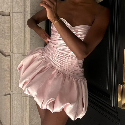 Elegant Sweetheart Neck Pink Satin Pleated A Line Homecoming Dress Short 18th Birthday Outfits D3046