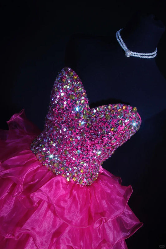 Gorgeous Sweetheart Neck Hot Pink Tulle Beaded A Line Short Homecoming Dress Cocktail Dress D3323