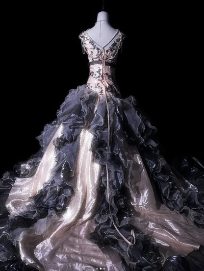 Vintage Sleeveless Tulle Satin Ruffles Mermaid Evening Dress Long Prom Gown With Bow D982