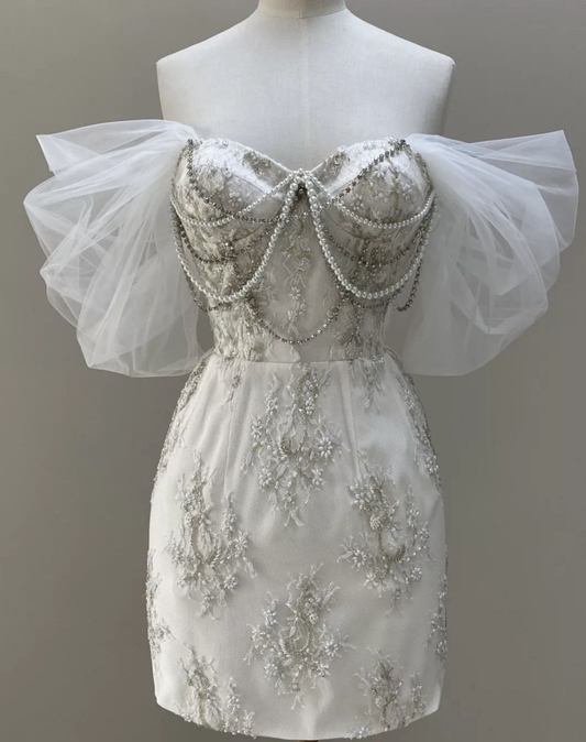 Pretty White Tulle Satin Appliques Sheath Short HomeocmingDressFormal19th BIrthday Outfits D665