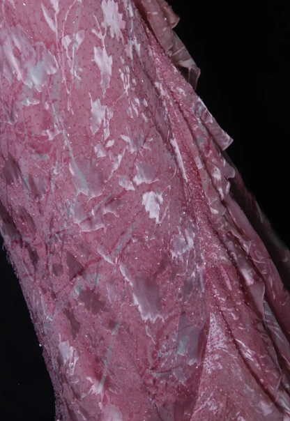 Charming Pink Beaded Chiffon Floral Ruffles Mermaid Long Evening Dress Formal Birthday Dress D2264