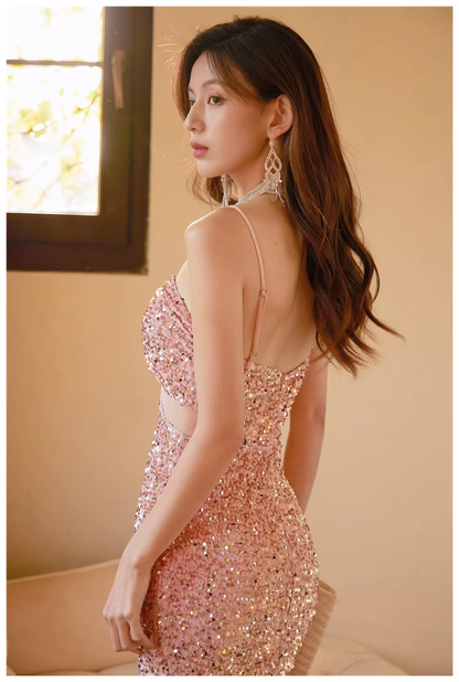 Glitter Blue Sequin Mermaid Long Wedding Guest Dress Formal Evening Dress Party Gown D2440