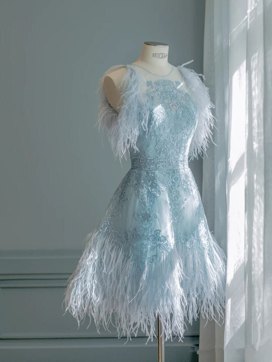 Beautiful A Line Short Blue Birthday Outfits Homecoming Dress For Teens S641