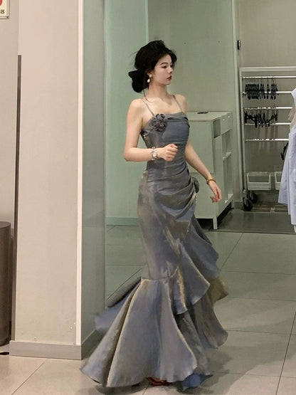 Classy Sheath Sweetheart Sleeveless Satin Burgundy Long Prom Dresses SD2399