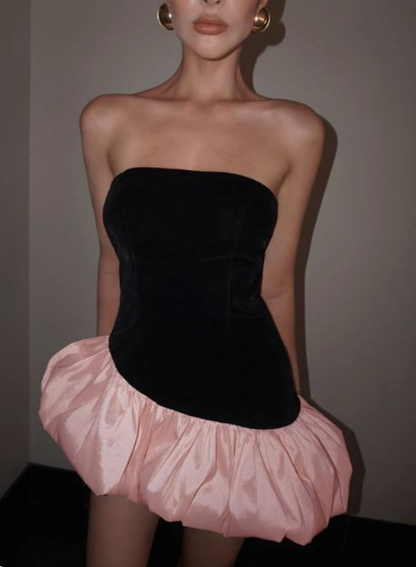 Retro Contrast Color Stitching Strapless Mini 17th Birthday Homecoming Dress S936