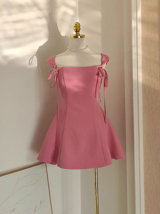 Cute A Line Straps Pink Satin Short Homecoming Dresses Birthday Outfits SD371