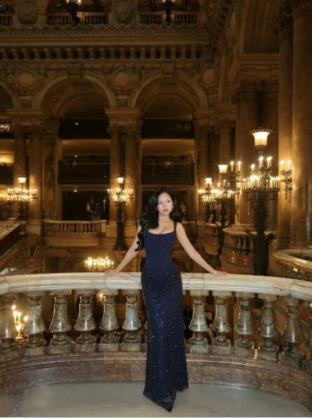 Charming Spaghetti Straps Satin Sequin Navy Blue Mermaid Long Evening Dress Prom Dress D5304