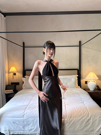 Classy Sleeveless Navy Blue Satin Mermaid Long Wedding Guest Dress Formal Backless Party Dress Evening Gown D2082