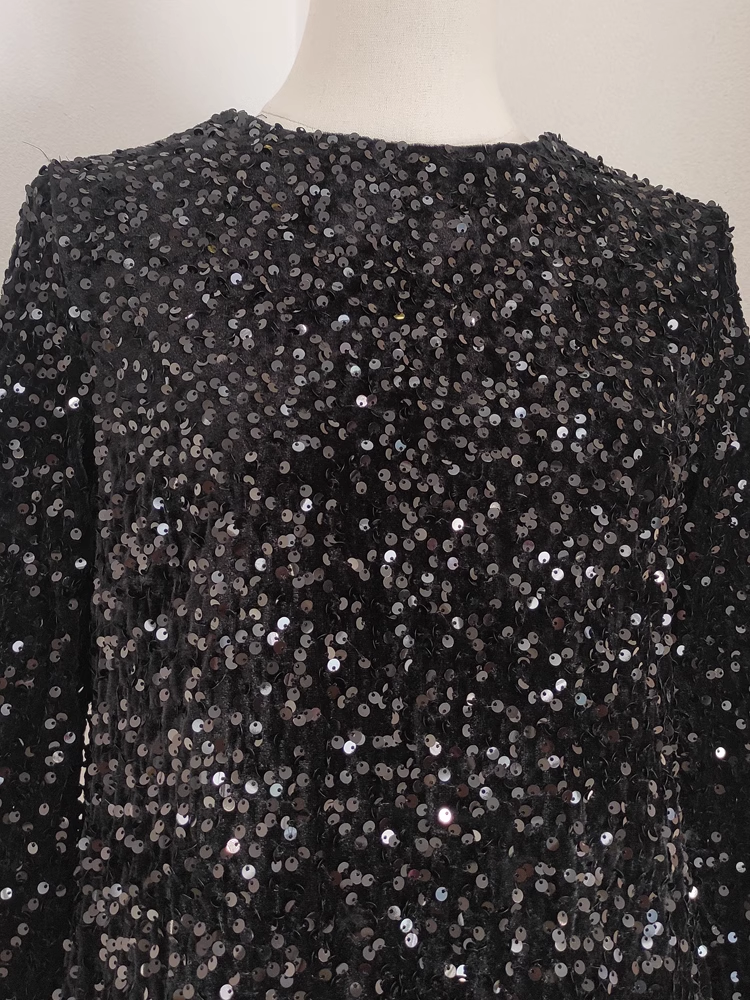 Cute A line Scoop Black Travel Vacation Dresses Short Sequin Birthday Dress SD320