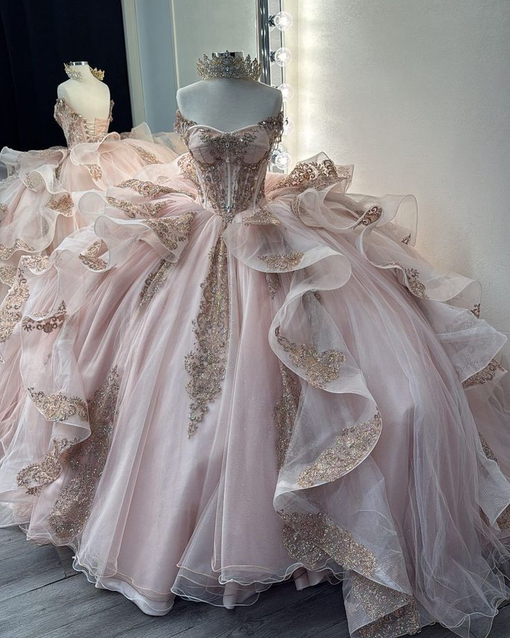 Pretty Pink Off The Shoulder Tulle Beaded Appliques Quinceanera Dress Sweet 16 Dress D1393